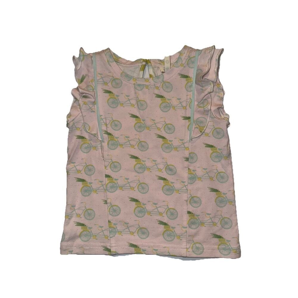 Matilda Jane Girls Sz 4 Pink Bicycle Print Tunic Top Ruffle Sleeve